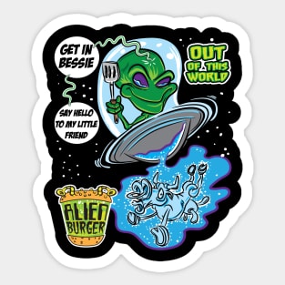 Alien Cow Abduction by an extraterrestrial in a UFO with a spatula Sticker
